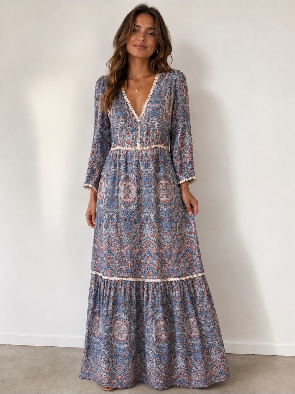 Chelsea & Violet Blue and Cream Paisley Maxi Dress